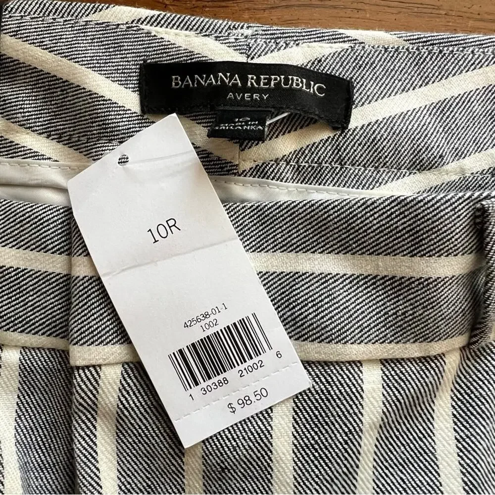 Banana Republic Avery Straight Fit Striped Washable Linen Pant New With Tags